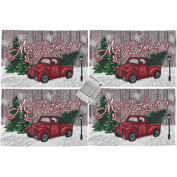 goodhong Christmas Vintage Red Truck Placemats Decorative Woven Tapestry Fabric 13" X 19" Merry